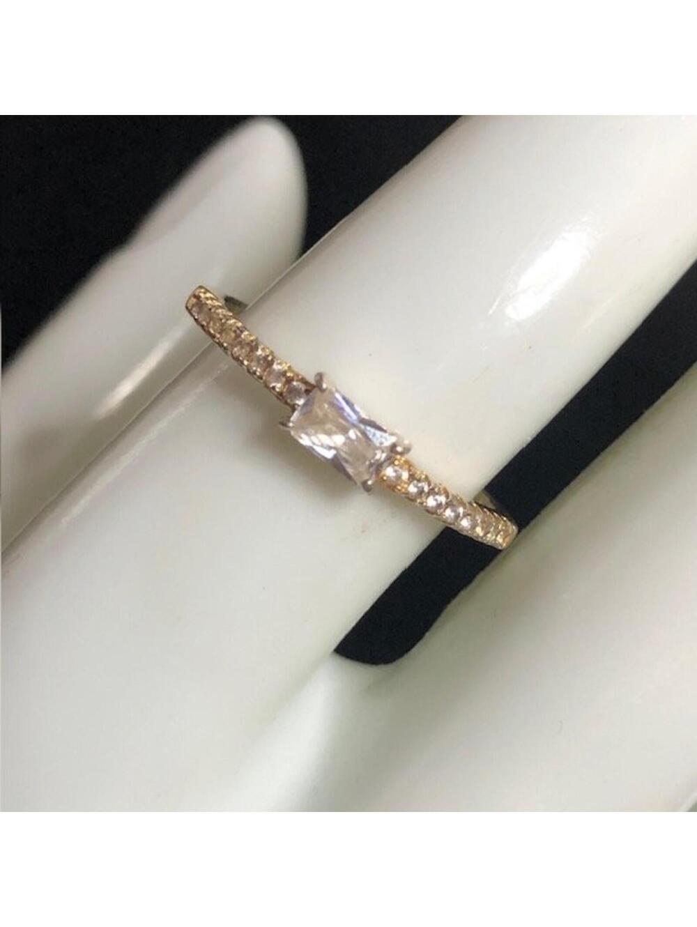 B1244 YGI Vermeil Gold over sterling Baguette Solitaire Ring Pave band sz 8